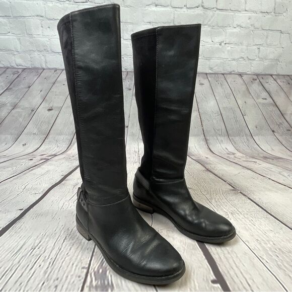Cole Haan Shoes - COLE HAAN Adler black leather & suede tall pull on riding boots, size 6